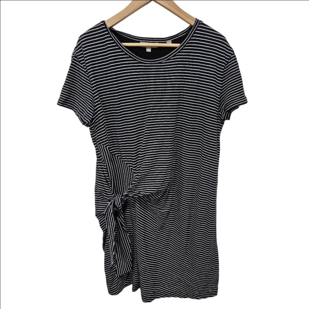 Vince Classic Striped Side Tie Black and White Dress